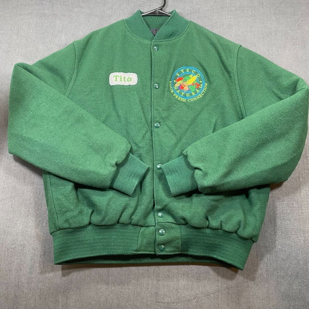 Holloway Mens Varsity Jacket Green Wool Blend SYSCO Tito Patch 2XL USA Made